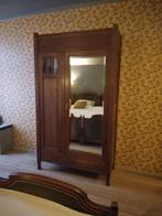 Antiek eikenhouten brocante vintage kleerkast spiegeldeur, Antiek en Kunst, Ophalen of Verzenden