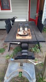 Robuuste Eiken Kloostertafel inclusief 4 stoelen, Tuin en Terras, Tuintafels, Ophalen, Zo goed als nieuw, Rechthoekig, Hout