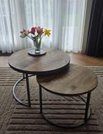 Salontafel mangohout set van 2, Huis en Inrichting, Tafels | Salontafels, Ophalen, Gebruikt, 50 tot 100 cm, Rond