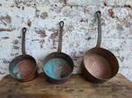 Set franse brocante koperen steelpannen/ allegonda, Ophalen of Verzenden, Zo goed als nieuw, Overige materialen
