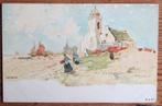 Antiek: Katwijk aan Zee Strand + Oude Kerk, Verzenden, Voor 1920, Zuid-Holland