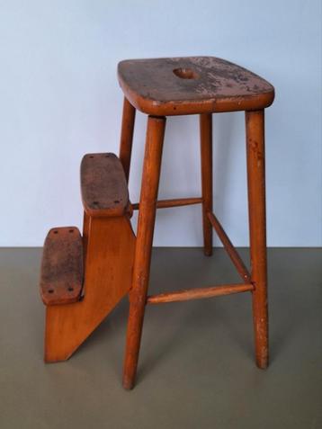 vintage brocante Kleysen hout houten keuken-trapje trap kruk beschikbaar voor biedingen