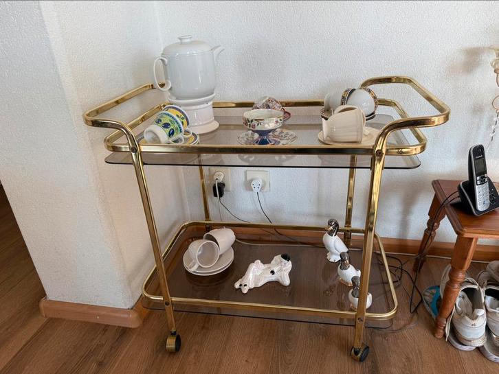 Serveerwagen goud / theekar / antiek / thee wagen, Huis en Inrichting, Tafels | Sidetables, Zo goed als nieuw, Ophalen