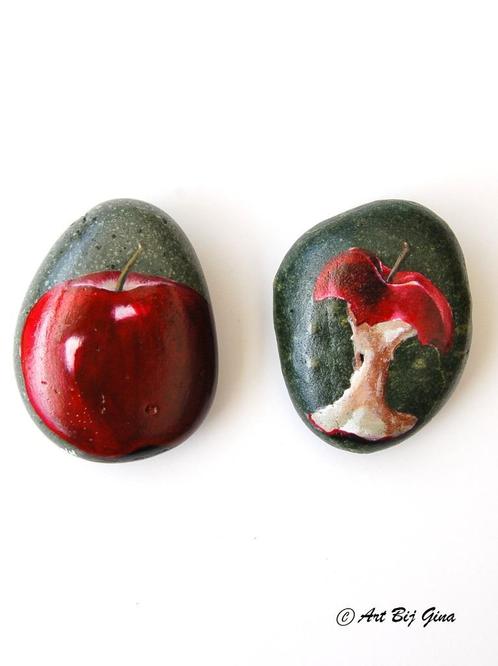Appeltje voor de dorst uniek tweeluik geschilderd op steen, Antiek en Kunst, Kunst | Overige Kunst, Ophalen of Verzenden