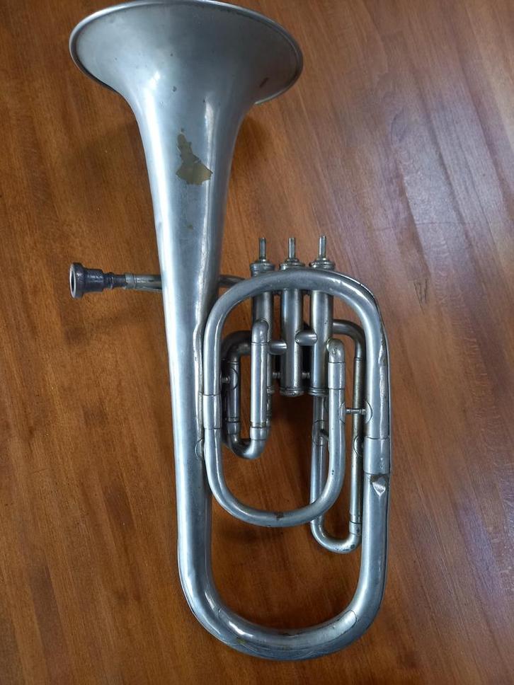 Antieke Euphonium Quesnon & Cie, Parijs 1900, Muziek en Instrumenten, Blaasinstrumenten | Trompetten, Gebruikt, Ophalen of Verzenden
