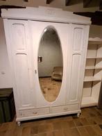 Antieke witte kledingkast met spiegel, Huis en Inrichting, Gebruikt, 150 tot 200 cm, 150 tot 200 cm, 50 tot 75 cm