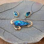 Abalone Schelp en Gouden Broche en Oorbellenset, 19.2 Karaat, Minder dan 4 cm, Ophalen of Verzenden, Zo goed als nieuw, Goud