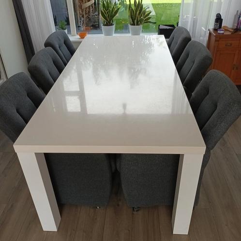 Witte eettafel + 6 antraciet stoelen en meer, Huis en Inrichting, Complete eetkamers, Gebruikt, Ophalen