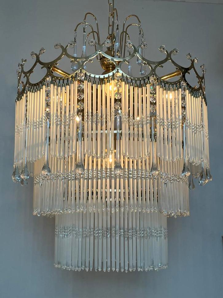 Vintage XL opaline teardrop staafjes kroonluchters murano, Huis en Inrichting, Lampen | Kroonluchters, Zo goed als nieuw, Glas