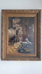 Schilderij "Jachthonden en jager in interieur" SCH06, Ophalen of Verzenden