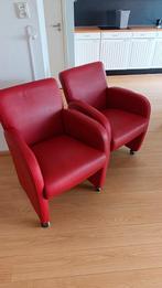 2 rode lederen fauteuils., Gebruikt, 50 tot 75 cm, Ophalen
