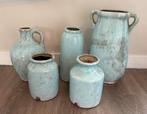 Blauwe kruiken/ vazen, Huis en Inrichting, Woonaccessoires | Vazen, Ophalen, Gebruikt, Blauw, Glas