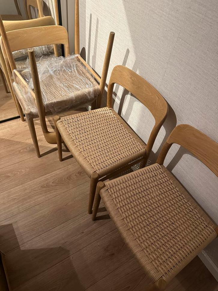 4 Niels Otto Moller Model 75 Stoelen - Gerestaureerd, Huis en Inrichting, Stoelen, Zo goed als nieuw, Vier, Hout, Bruin, Ophalen