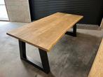 Nieuwe Boomstam Eettafel - Massief Eiken, Stalen Poten, Ophalen, Eikenhout, 50 tot 100 cm, Vijf personen of meer