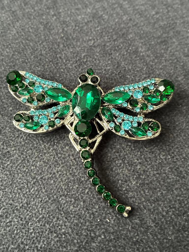 Gtoene libelle strass broche, Ophalen of Verzenden, Zilver, Overige materialen