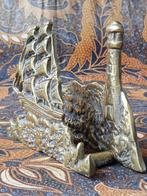 Mooie oude brievenhouder uit Engeland met zeilschip 15 cm., Antiek en Kunst, Antiek | Koper en Brons, Ophalen of Verzenden, Koper