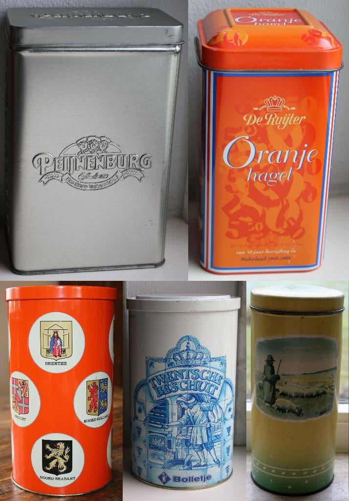 diverse blikken en beschuitbussen vintage retro oranje, Verzamelen, Blikken, Ophalen of Verzenden, Gebruikt, Overige, Overige merken