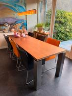 Houtentafel - aluminiumpoten - 240x85- 6 stoelen B Plantagie, Huis en Inrichting, Overige materialen, 200 cm of meer, Zo goed als nieuw