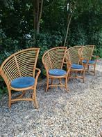 Vintage design Rotan Bamboe Stoelen Flechtatelier Schütz, Bruin, Ophalen of Verzenden, Vier, Riet of Rotan