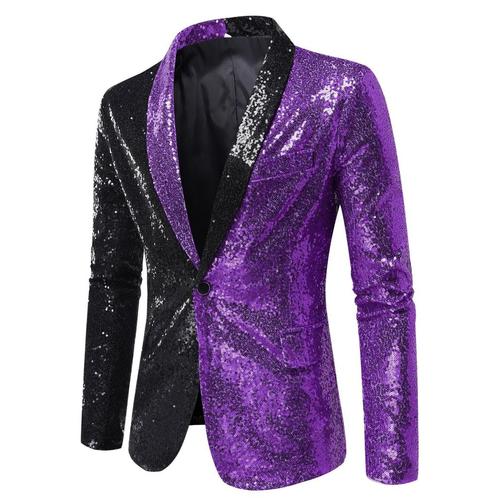 Heren paars zwart glitter colbert / mannen blazer paillet, Kleding | Heren, Kostuums en Colberts, Nieuw, Verzenden