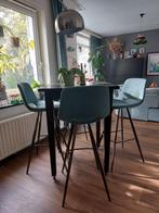 Bartafel met 2-4 barkrukken - Petrol/Mint Stof, Ophalen, Gebruikt, 100 tot 150 cm, Tot twee personen