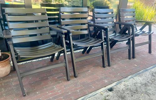4 retro tuinstoelen met voetenbankje, Tuin en Terras, Tuinstoelen, Zo goed als nieuw, Verstelbaar, Ophalen of Verzenden