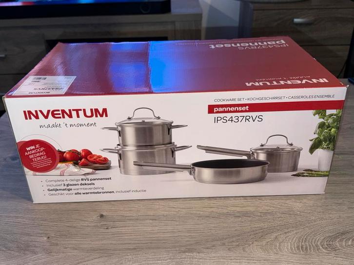 Inventum IPS437RVS Pannenset - Nieuw!, Huis en Inrichting, Keuken | Potten en Pannen, Nieuw, Pannenset, Rvs, Inductieplaat, Ophalen