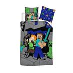 Minecraft Dekbedovertrek 140x200 - Blockey Battle, Dekbedovertrek, Nieuw, Ophalen of Verzenden, Grijs