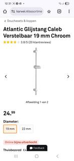 Atlantic Glijstang Caleb 19mm Chroom - Nieuw in verpakking, Ophalen of Verzenden, Nieuw, Chroom, Douche
