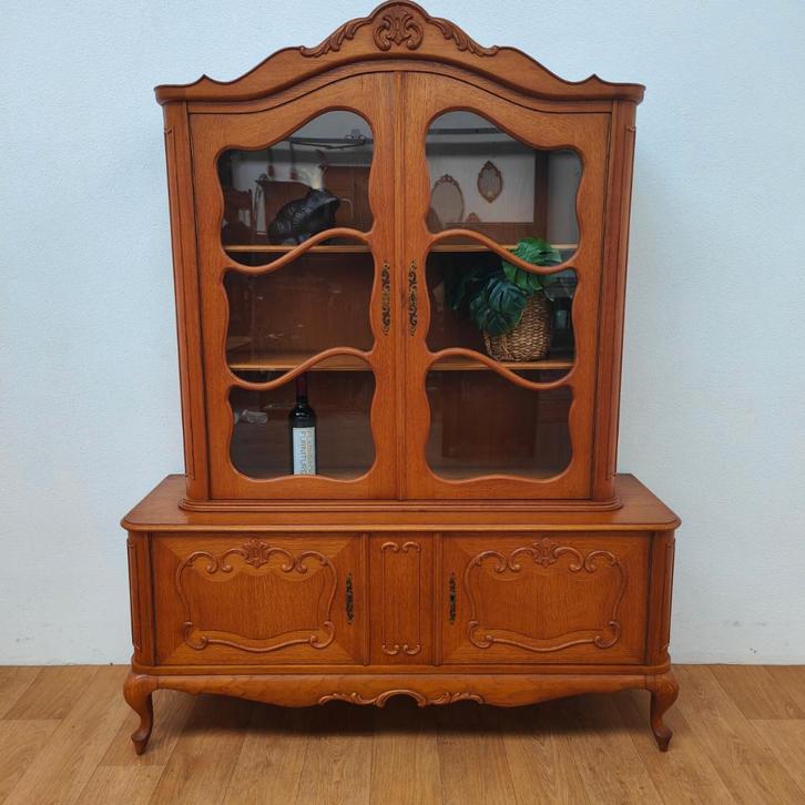 Vintage Queen Ann kast vitrinekast buffetkast servieskast, Huis en Inrichting, Kasten | Vitrinekasten, Gebruikt, 150 tot 200 cm
