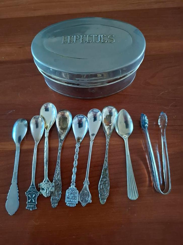 Verzilverde Lepeltjes met Tang in Doosje, Antiek en Kunst, Antiek | Bestek, Ophalen of Verzenden