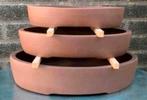 Bonsai schalen set van drie handgemaakt bruin ongeglazuurd, Nieuw, Ophalen of Verzenden, Minder dan 25 cm, Overige vormen