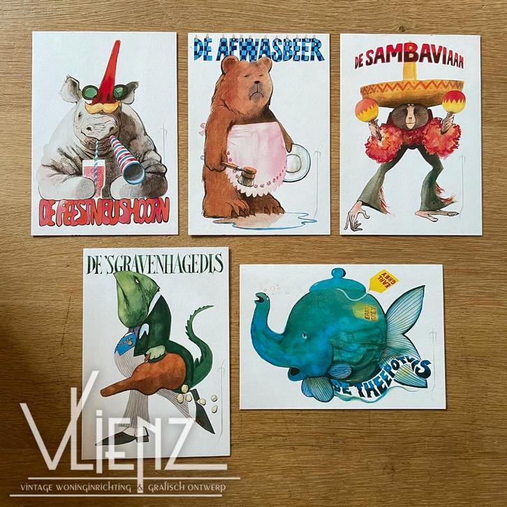 5 Kaarten Frits Müller Kinderpostzegelactie 1983 wenskaart, Diversen, Wenskaarten, Ophalen of Verzenden