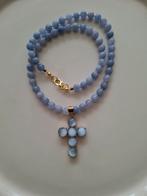 Engelenstenen (Angeliet) ketting met vintage hanger., Blauw, Ophalen of Verzenden, Zo goed als nieuw, Steen of Mineraal