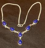 Mooie 925 zilveren Y-vormige ketting met blauwe stenen, Verzenden, Nieuw, Blauw, Zilver