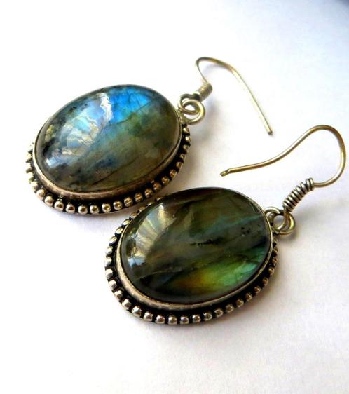 Mooie 925 zilveren oorbellen met Prachtige Labradoriet, Sieraden, Tassen en Uiterlijk, Oorbellen, Zo goed als nieuw, Hangers, Zilver