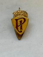 Emaille Knoopspeld uit Belgie met kroon en letter Pof R, Ophalen of Verzenden, Zo goed als nieuw, Overige onderwerpen, Speldje of Pin