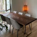 Eettafel visgraat met gouden stalen poten, Huis en Inrichting, Ophalen, Gebruikt, 100 tot 150 cm, Vijf personen of meer