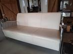 Wit leren 3 zitsbank met chroom + 2 stoelen, Ophalen, Gebruikt, Leer, Modern