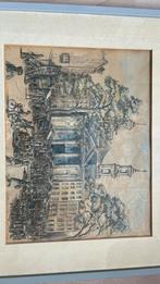 Waterloopplein 1957 ingekleurde tekening - onbekende artiest, Ophalen of Verzenden