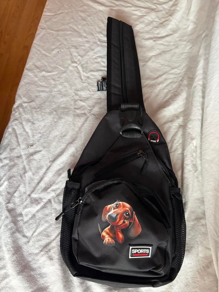 crosboddytas en rugzak in 1 tas met teckel print, Overige merken, Nieuw, Ophalen of Verzenden, Minder dan 25 cm