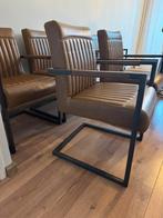 6 Industriële bruin leren eetkamerstoelen met armleuning, Huis en Inrichting, Stoelen, Ophalen of Verzenden, Gebruikt, Bruin, Vijf, Zes of meer stoelen