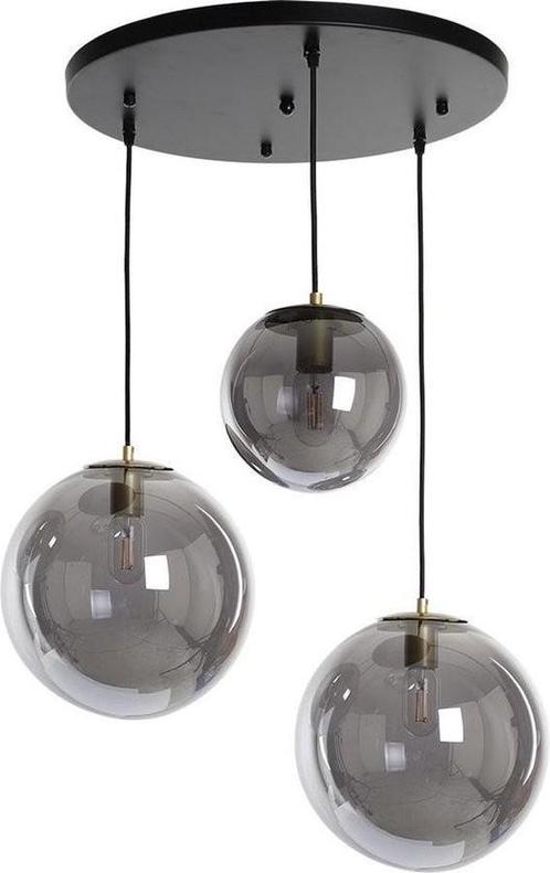 Hanglamp met 3 Rookglas Bollen Smokey (Ook als set), Huis en Inrichting, Lampen | Hanglampen, Zo goed als nieuw, 75 cm of meer