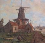 Riviergezicht met molen en stad door P. Tijssen, Ophalen of Verzenden