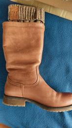 Leren Dames  laarzen :Monshoe mt 36 met cognac gebreide sok, Ophalen of Verzenden, Zo goed als nieuw, Bruin, Hoge laarzen