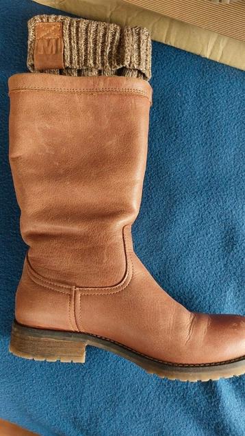Leren Dames  laarzen :Monshoe mt 36 met cognac gebreide sok beschikbaar voor biedingen
