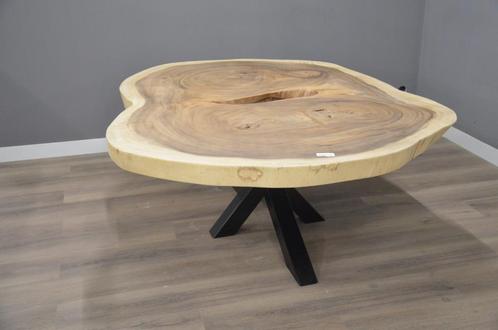 Suar boomstamtafel rond 165-200 cm- BT834, Huis en Inrichting, Tafels | Eettafels, Nieuw, Rond, Metaal, Ophalen of Verzenden