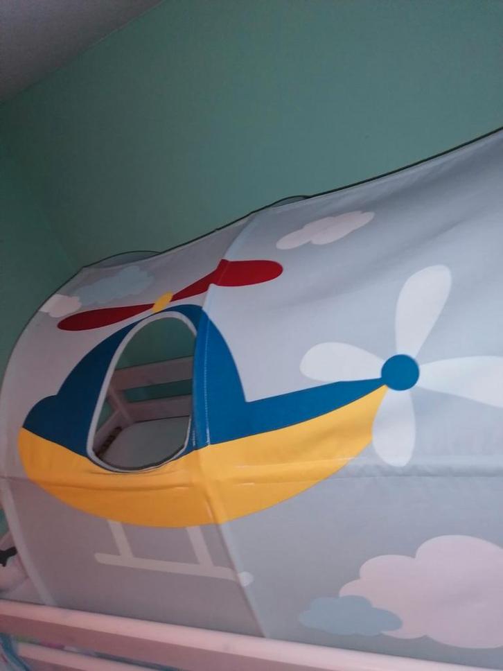 Flexa Halfhoogslaper whitewash, helikoptertent &speelgordijn, Kinderen en Baby's, Kinderkamer | Bedden, Gebruikt, 180 cm of meer