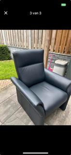 lederen fauteuil donkerblauw, Huis en Inrichting, Fauteuils, Ophalen, Zo goed als nieuw, 50 tot 75 cm, Leer