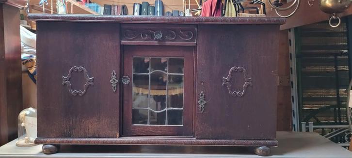 Authentiek Dressoir met Glas in Lood, Huis en Inrichting, Kasten | Dressoirs, Gebruikt, 150 tot 200 cm, 50 tot 75 cm, Met lade(s)